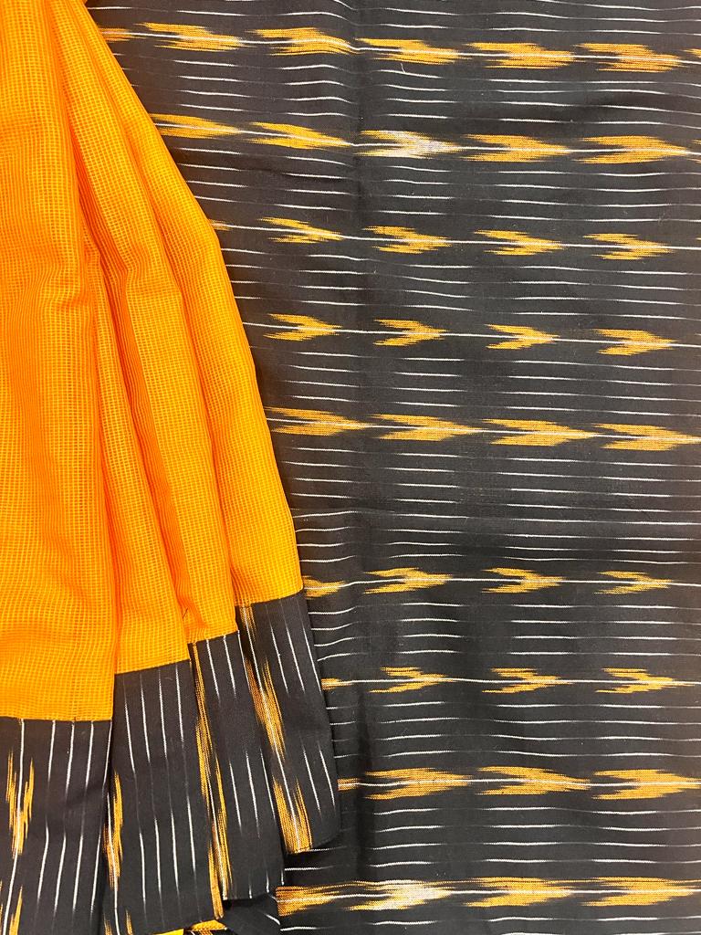Mustard Yellow and Black Ikkath Saree | Swathi Nanda Sarees