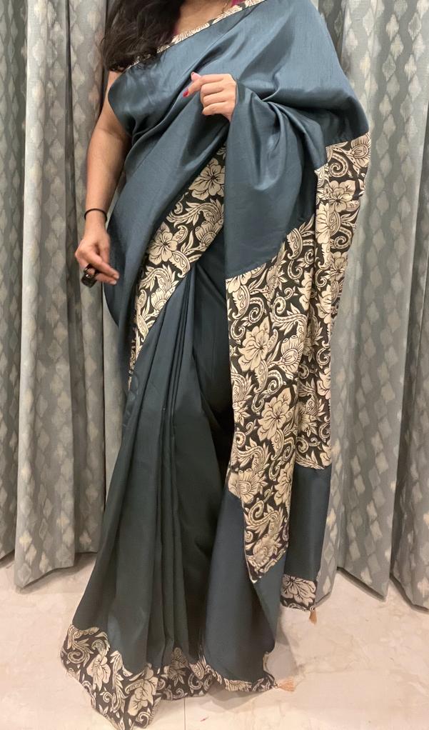 Grey Designer Kalamkari Silk Cotton Saree | Swathi Nanda Sarees