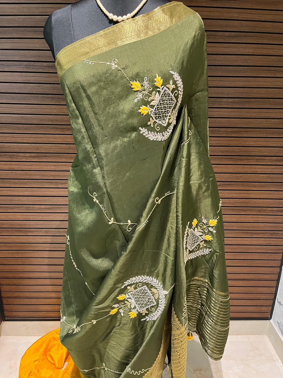 Sara Green Embroided Saree | Swathi Nanda Sarees