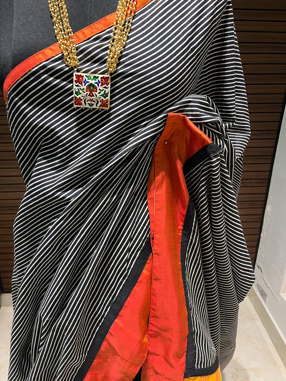 Black and White Ikkat Designer Cotton Saree | Swathi Nanda Sarees
