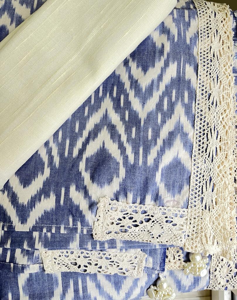 Cream and Blue Ikkat Designer Cotton Saree | Swathi Nanda Sarees