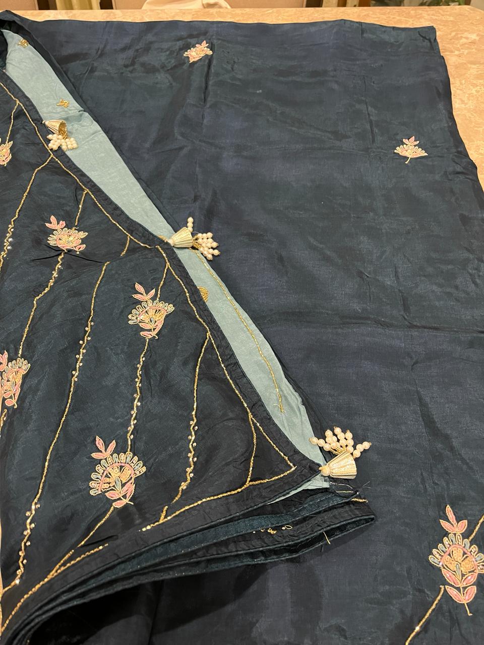 Sara Teal Green Embroided Saree | Swathi Nanda Sarees