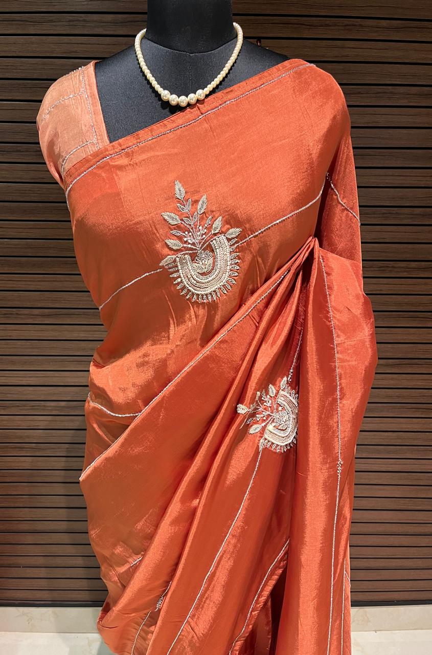 Sara Rust Orange Embroided Saree | Swathi Nanda Sarees