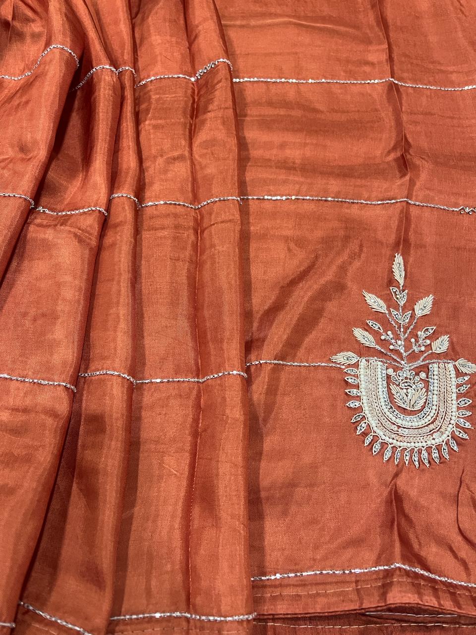 Sara Rust Orange Embroided Saree | Swathi Nanda Sarees