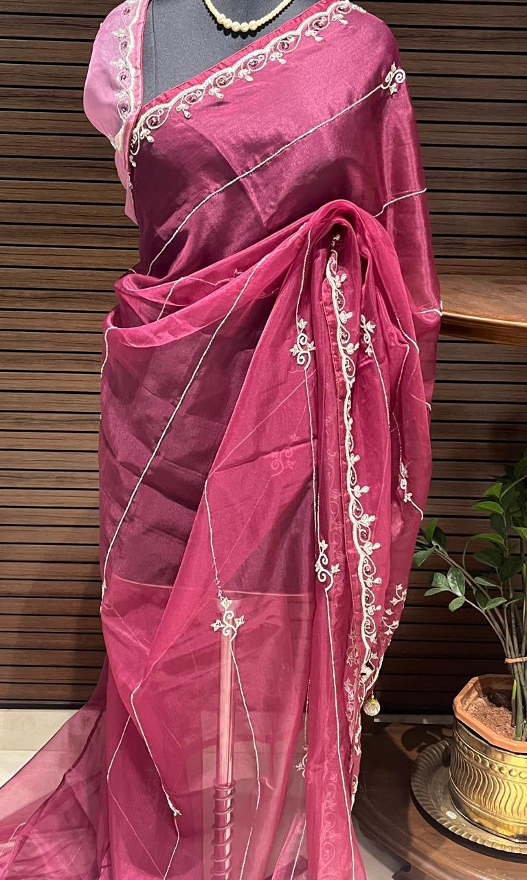 Wine Pink Organza Saree | Swathi Nanda Sarees