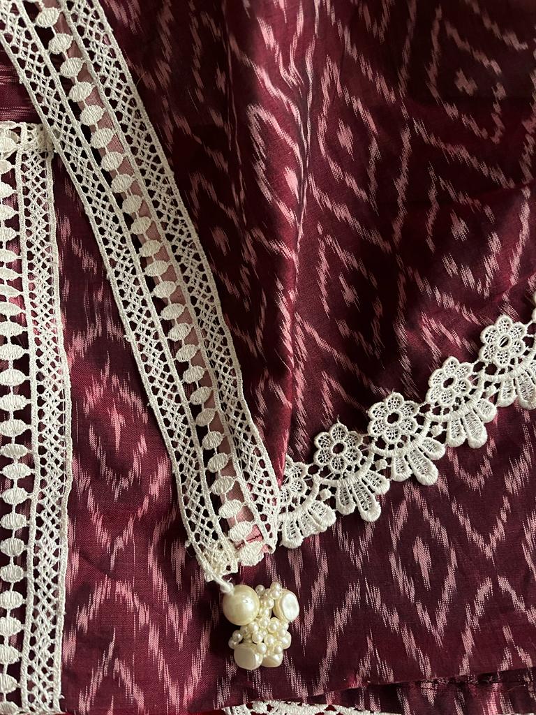 Cream and wine maroon Ikkat Designer Cotton Saree | Swathi Nanda Sarees