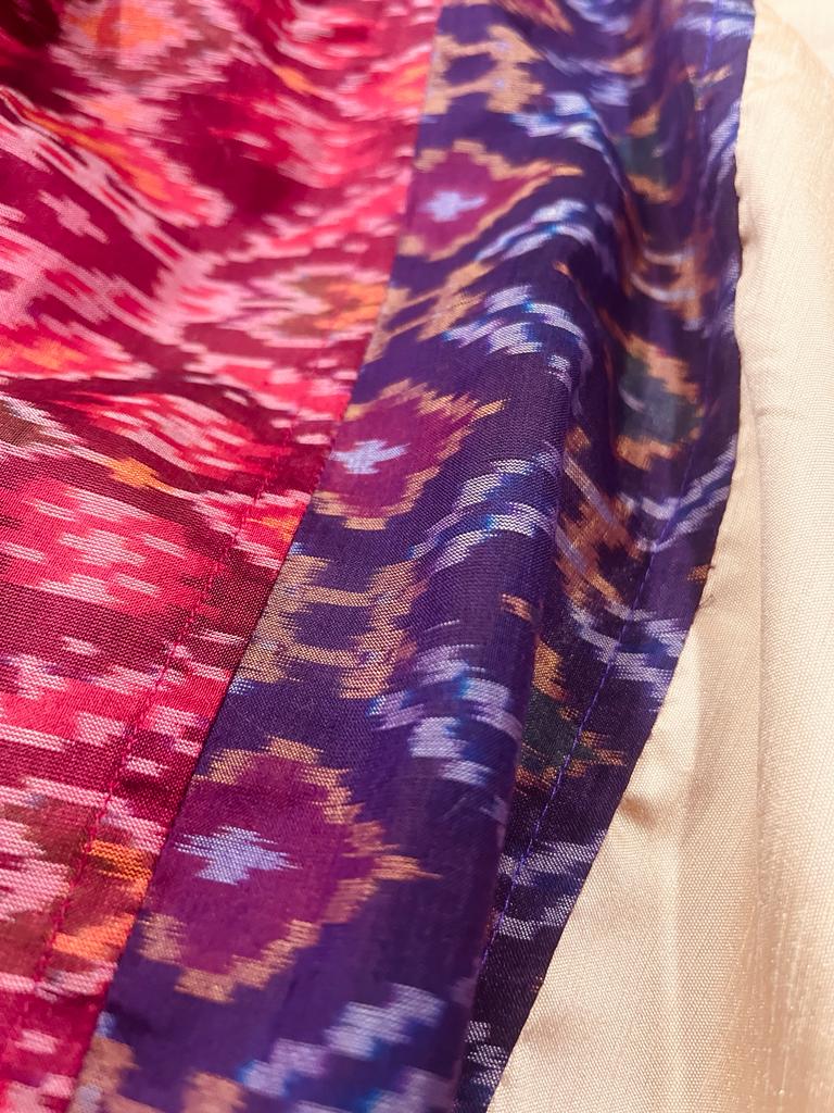 Cream and red pochampally Ikkat Designer Saree | Swathi Nanda Sarees