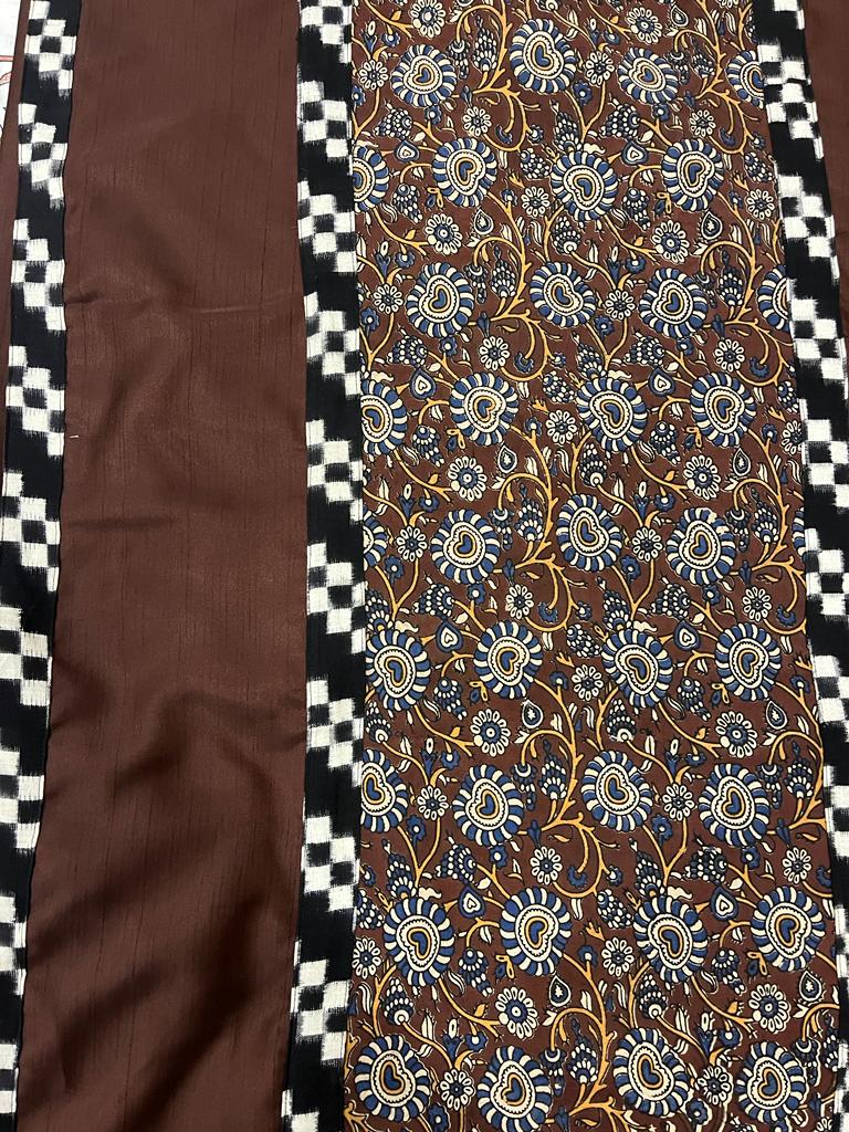 Brown and yellow Cotton Designer Kalamkari Saree | Swathi Nanda Sarees