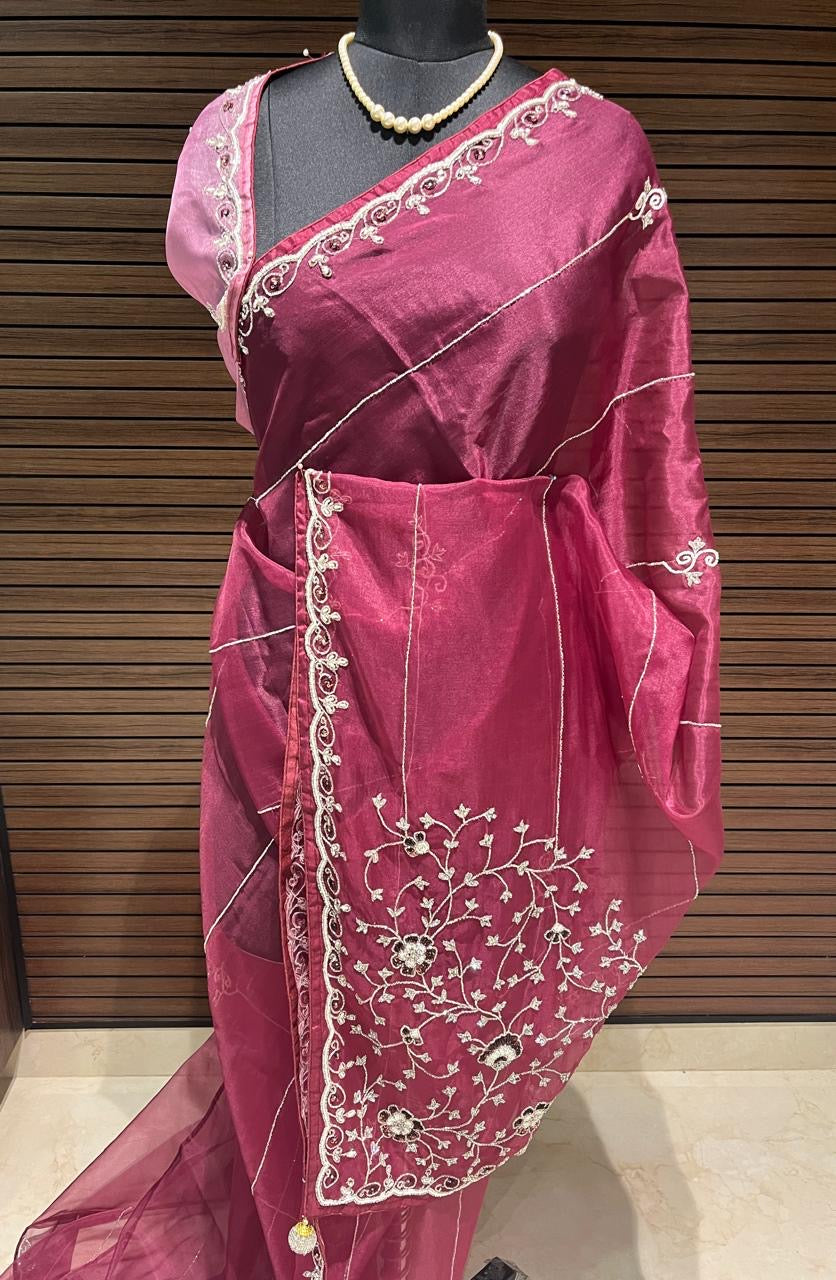 Wine Pink Organza Saree | Swathi Nanda Sarees