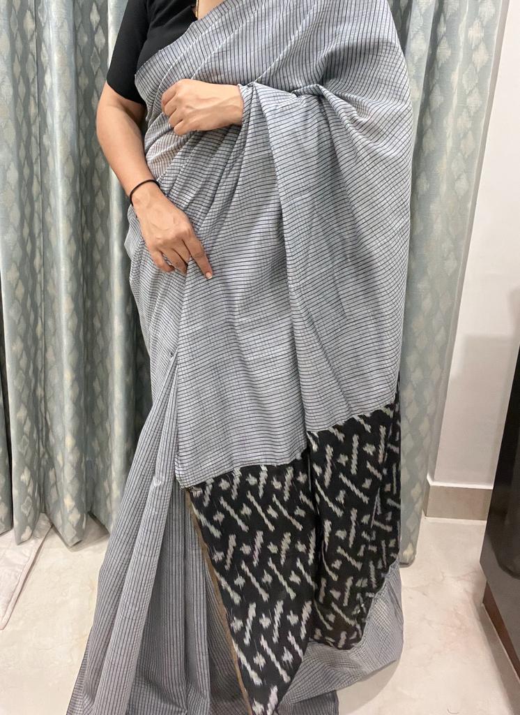Grey and Black Ikkath Saree | Swathi Nanda Sarees