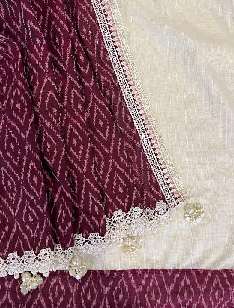 Cream and wine maroon Ikkat Designer Cotton Saree | Swathi Nanda Sarees