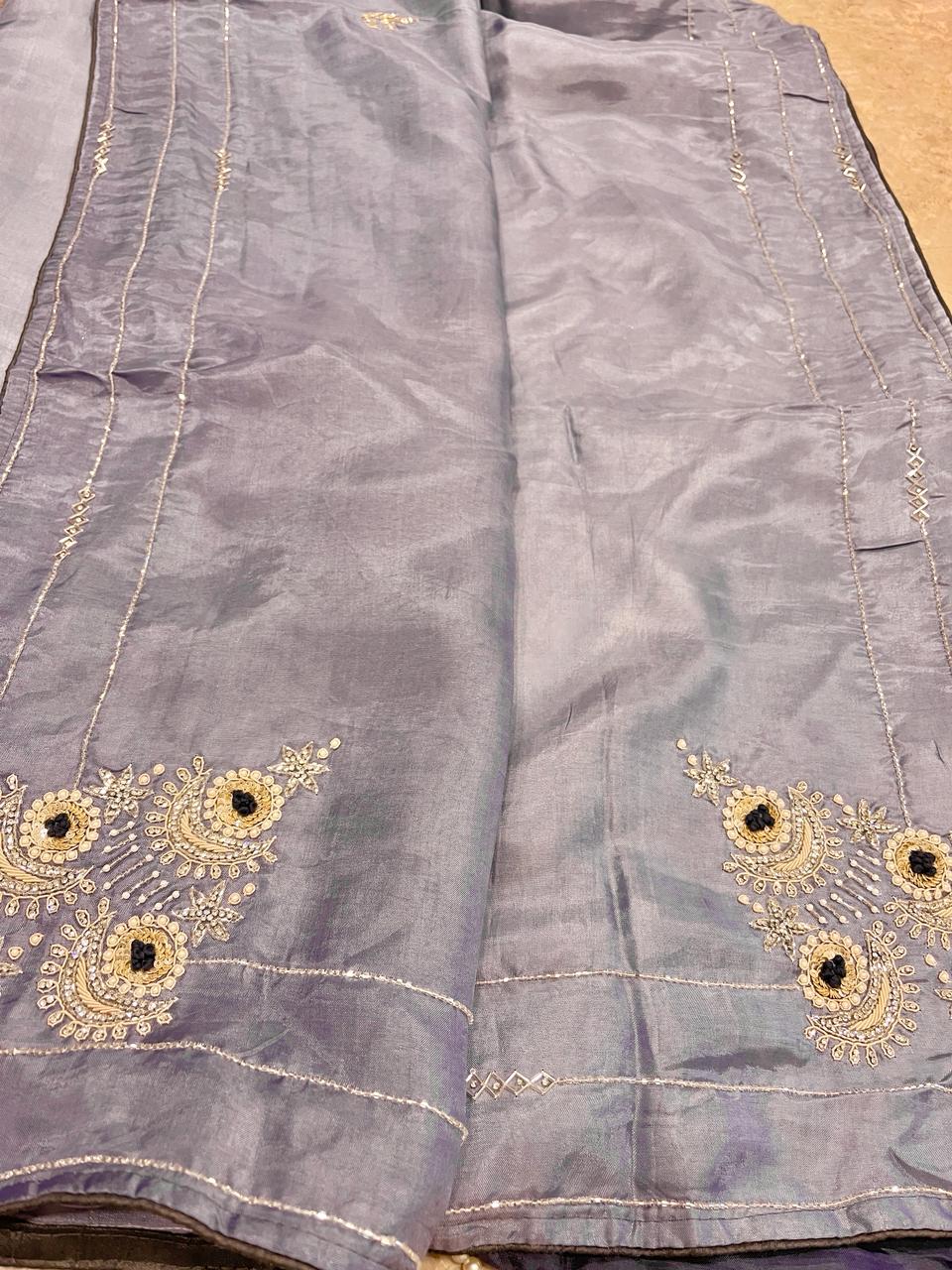 Sara Lavender Embroided Saree | Swathi Nanda Sarees