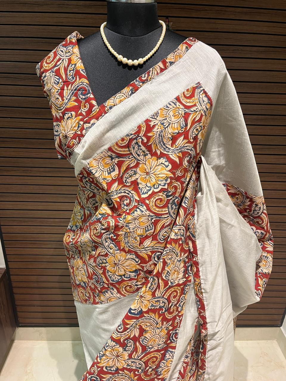 Grey Cotton Designer Kalamkari Saree | Swathi Nanda Sarees