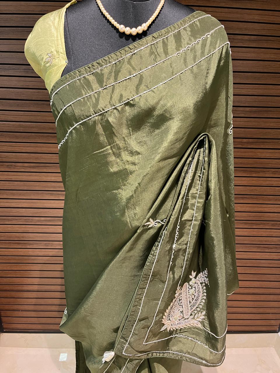 Sara Mehendi Green Embroided Saree | Swathi Nanda Sarees