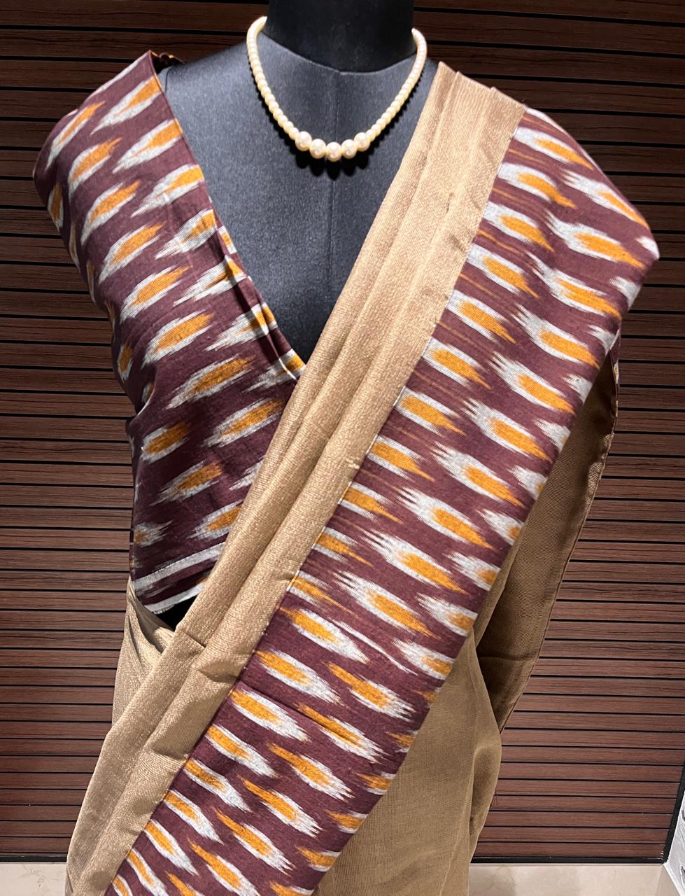Jutenet Brown Ikkat Designer Cotton Saree | Swathi Nanda Sarees