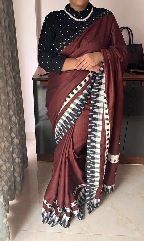 Brown Ikkat Designer Cotton Saree | Swathi Nanda Sarees