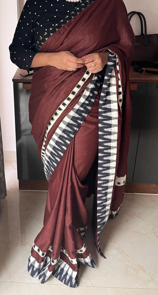 Brown Ikkat Designer Cotton Saree | Swathi Nanda Sarees