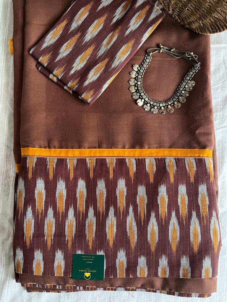 Brown Ikkat Designer Cotton Saree | Swathi Nanda Sarees