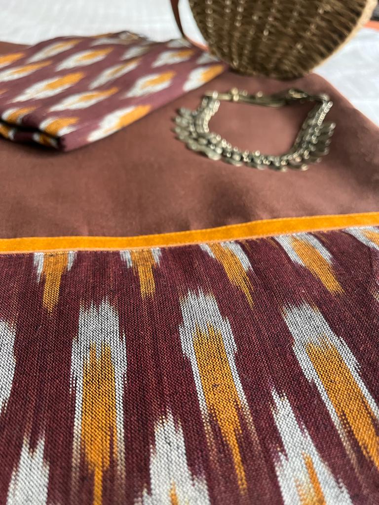 Brown Ikkat Designer Cotton Saree | Swathi Nanda Sarees