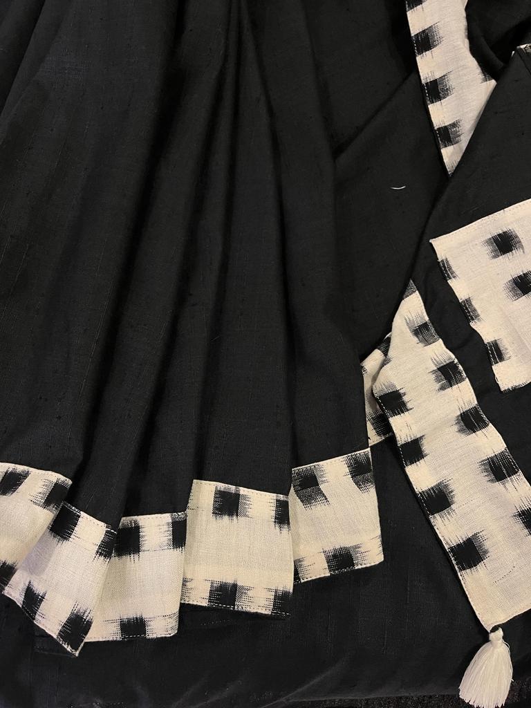 Black and White Ikkat Designer Cotton Saree | Swathi Nanda Sarees