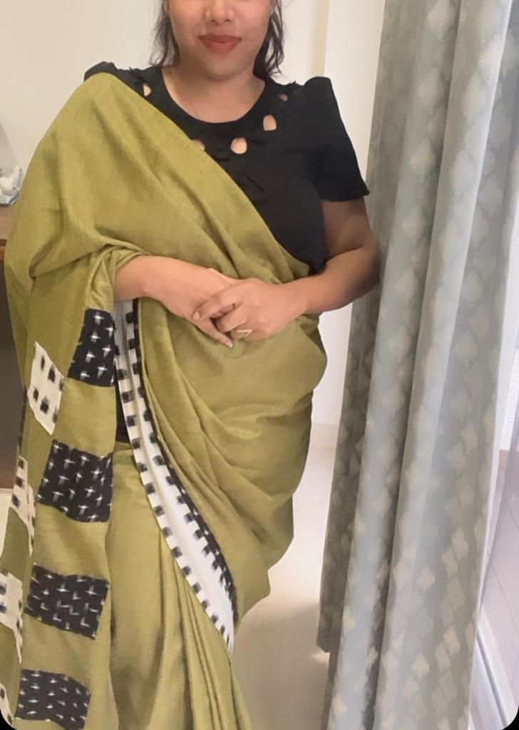 Green Jute Cotton- Double Ikkath Saree