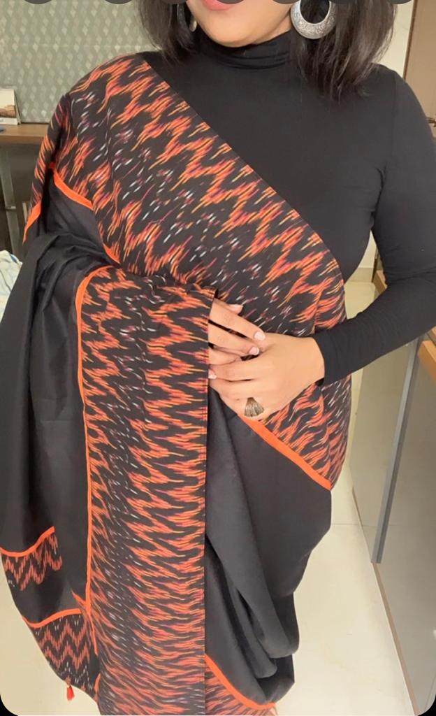 Black Ikkat Designer Cotton Saree | Swathi Nanda Sarees