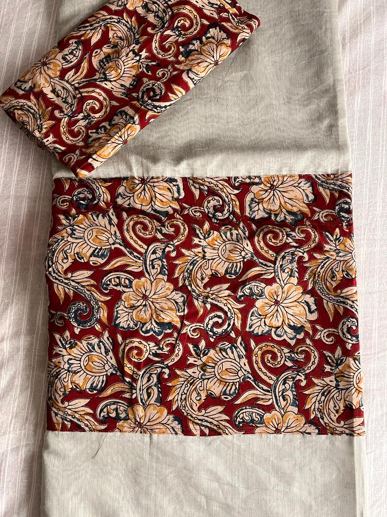 Grey Cotton Designer Kalamkari Saree | Swathi Nanda Sarees