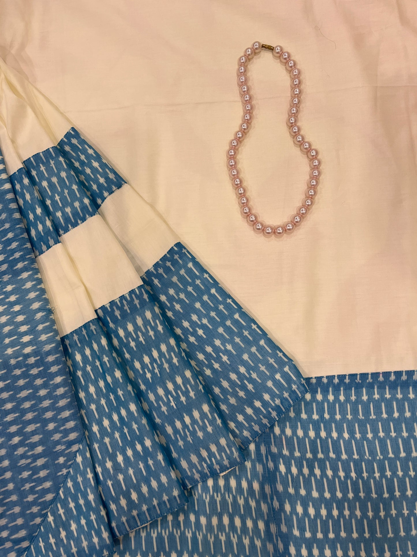 Cream Blue Ikkat Designer Silk Cotton Saree | Swathi Nanda Sarees