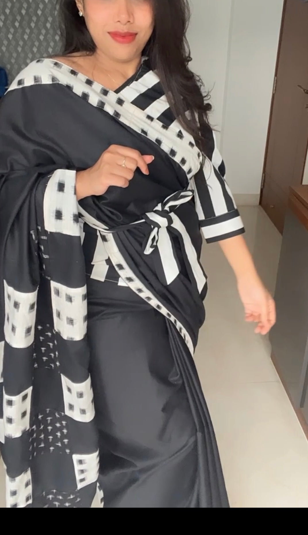 Black and White Ikkat Designer Cotton Saree | Swathi Nanda Sarees