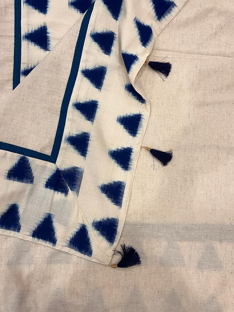 White Ikkat Designer Cotton Saree | Swathi Nanda Sarees