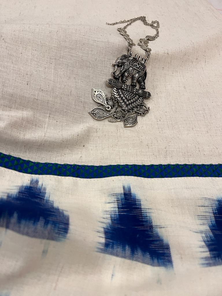 White Ikkat Designer Cotton Saree | Swathi Nanda Sarees