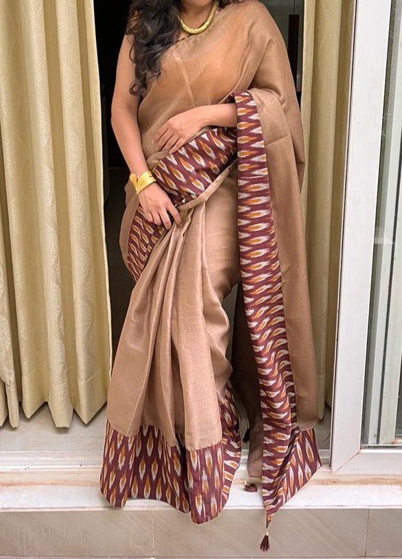 Jutenet Brown Ikkat Designer Cotton Saree | Swathi Nanda Sarees