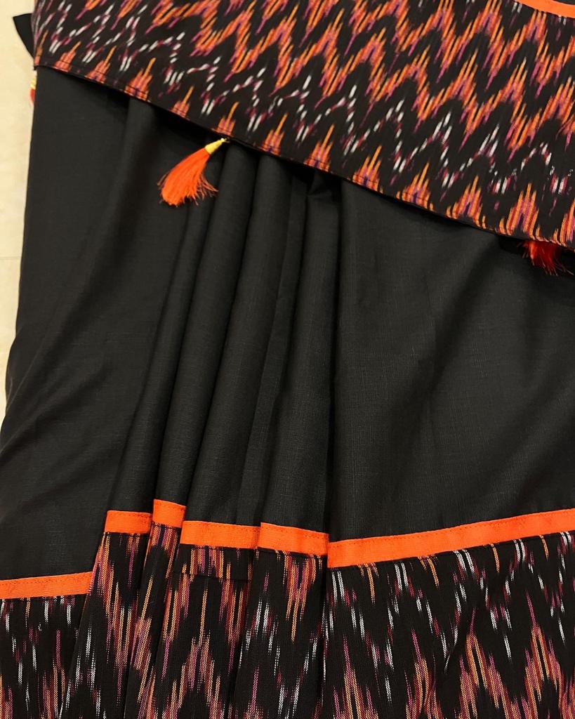 Black Ikkat Designer Cotton Saree | Swathi Nanda Sarees