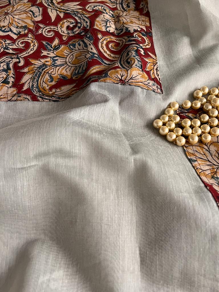 Grey Cotton Designer Kalamkari Saree | Swathi Nanda Sarees