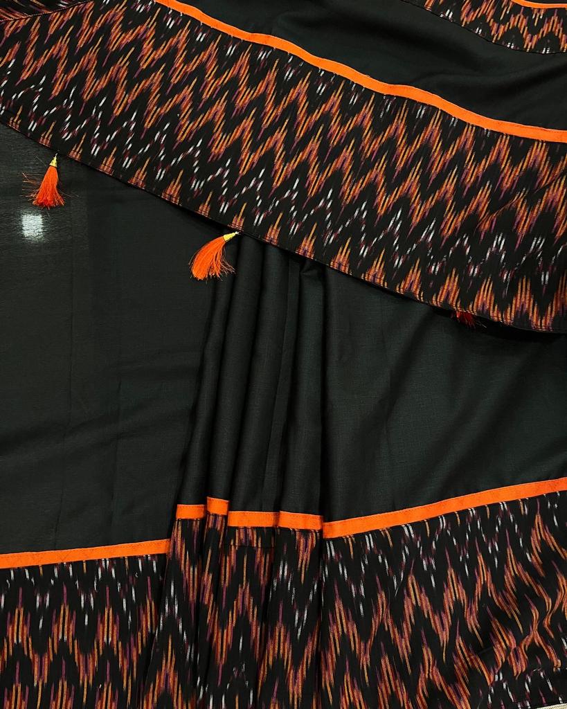 Black Ikkat Designer Cotton Saree | Swathi Nanda Sarees