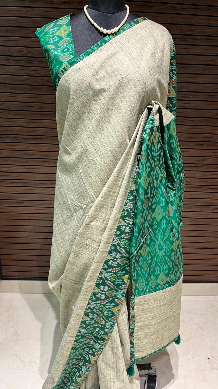 Green and Olive pochampally Ikkat Designer Cotton Saree | Swathi Nanda Sarees