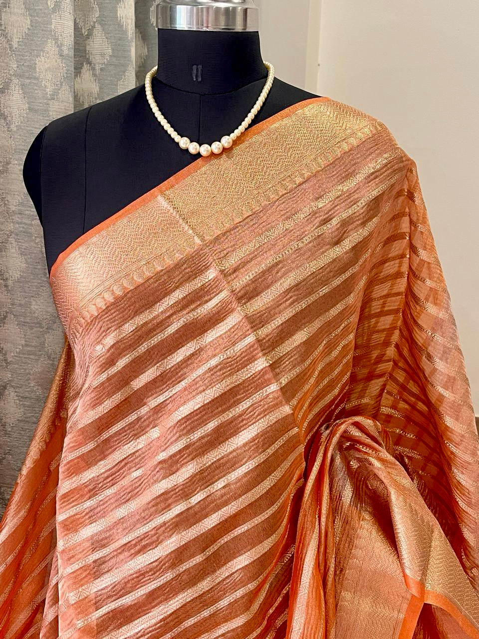 Shanthi- Orange Tissue Banarasi Saree | Swathi Nanda Sarees