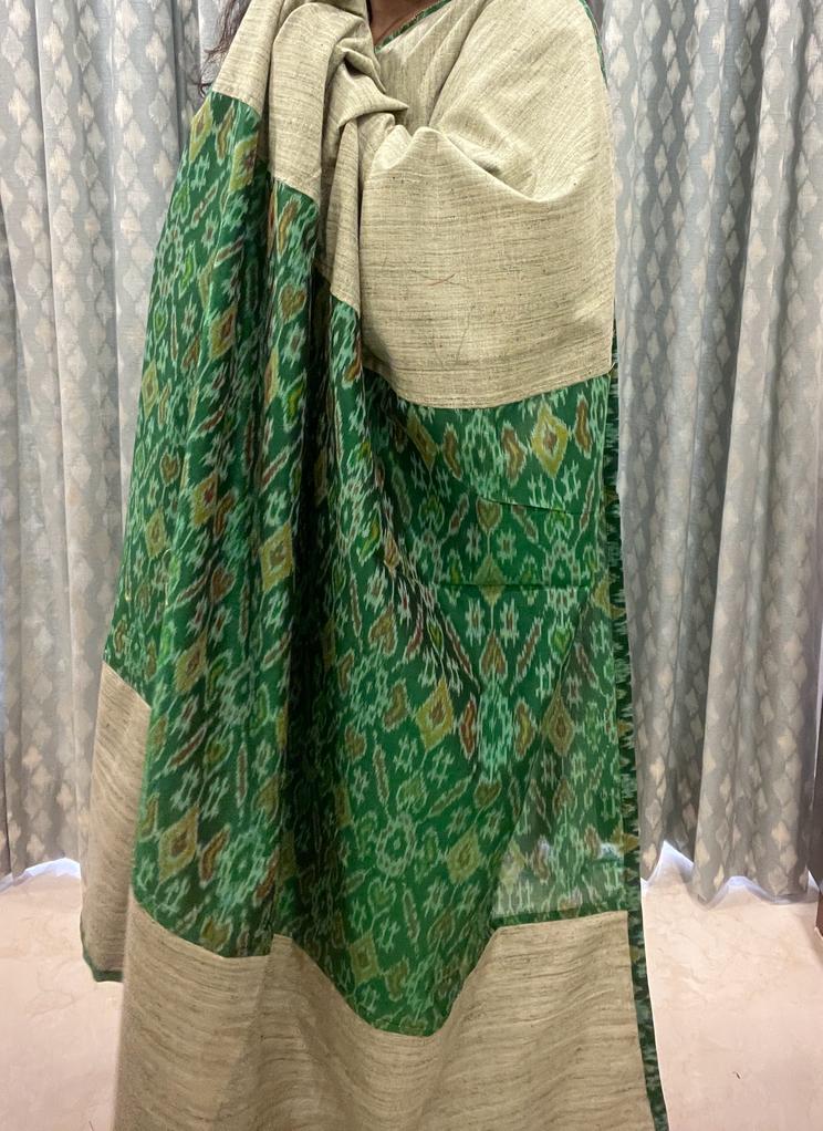 Green and Olive Ikkat Designer Cotton Saree | Swathi Nanda Sarees