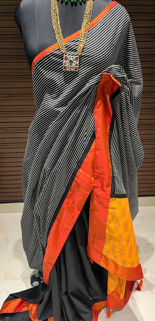 Black and White Ikkat Designer Cotton Saree | Swathi Nanda Sarees