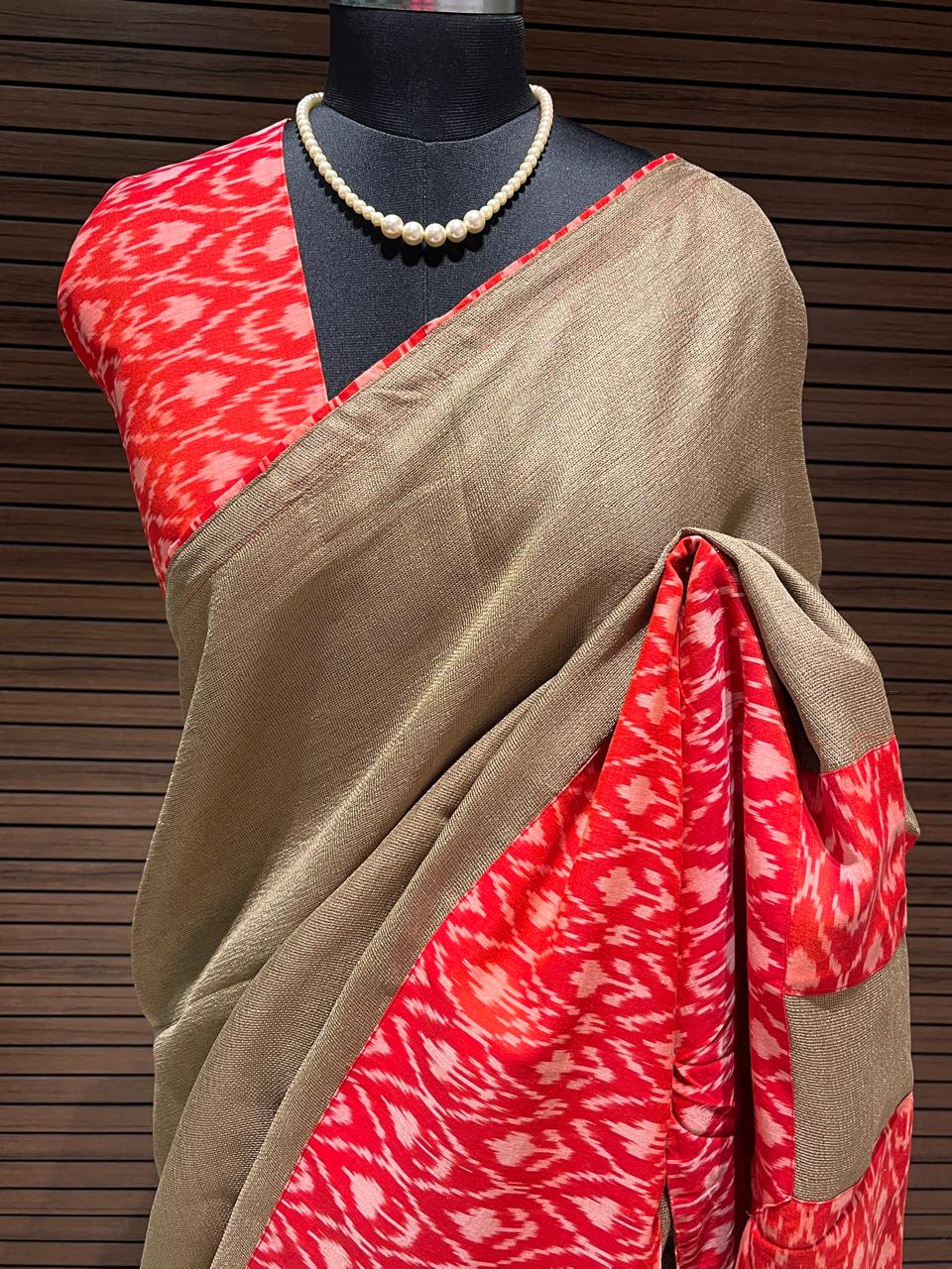 Brown Jute net Ikkat Designer Cotton Saree | Swathi Nanda Sarees