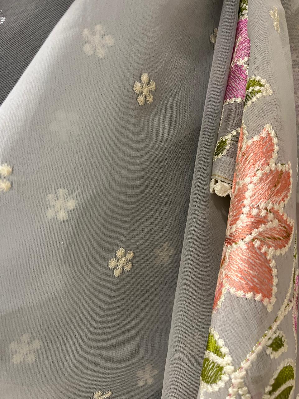 Maya Pastel Grey Organza Saree | Swathi Nanda Sarees