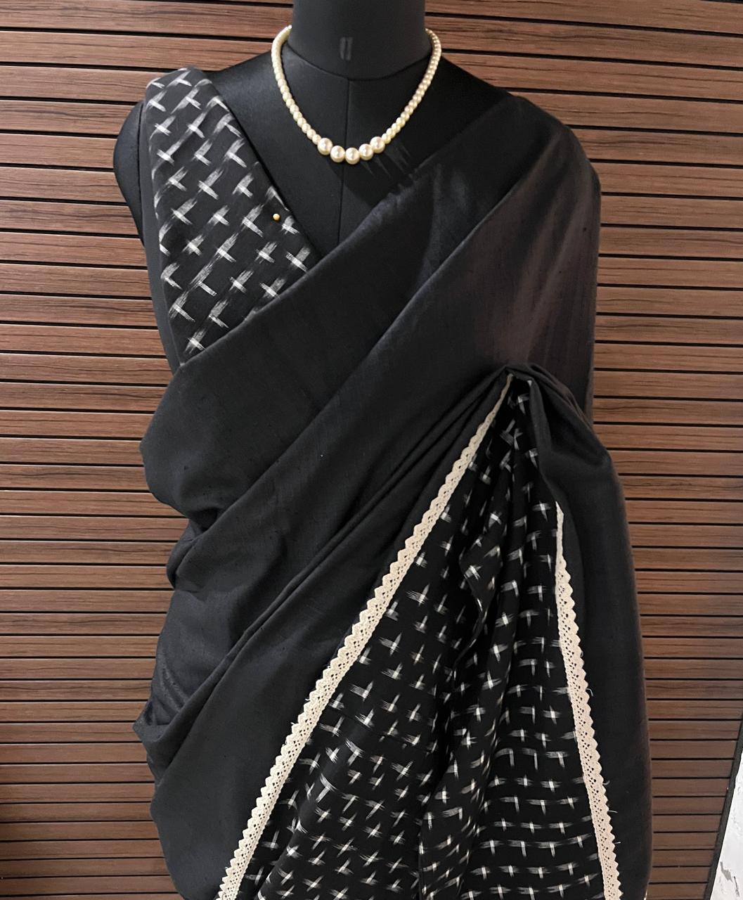 Black and White Ikkat Designer Cotton Saree | Swathi Nanda Sarees