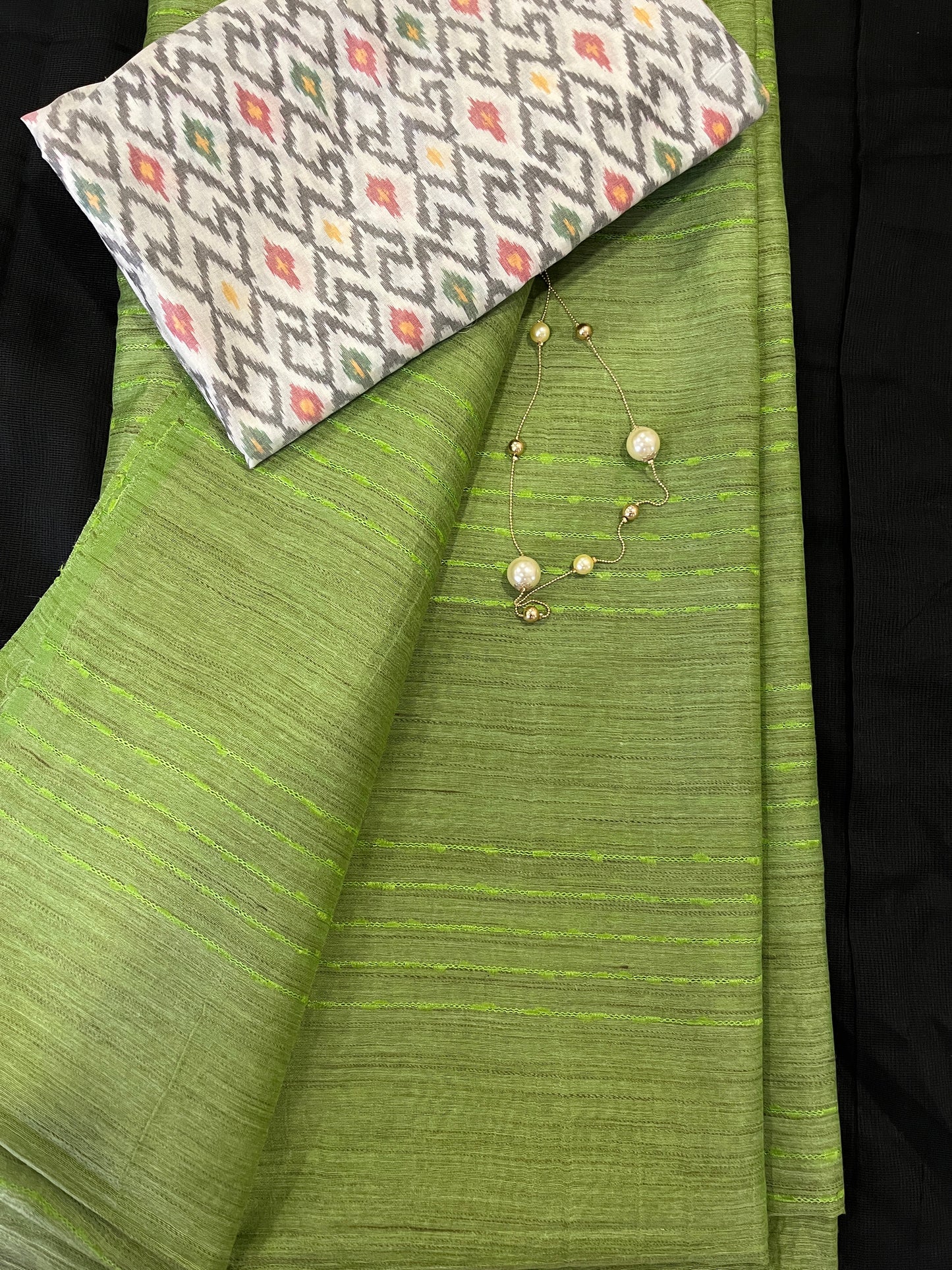 Semi Tussar Saree with pochampally Ikkat Blouse | Swathi Nanda Sarees