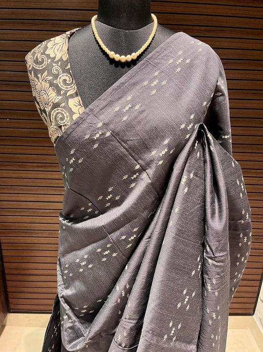 Grey Designer Kantha Cotton Saree | Swathi Nanda Sarees