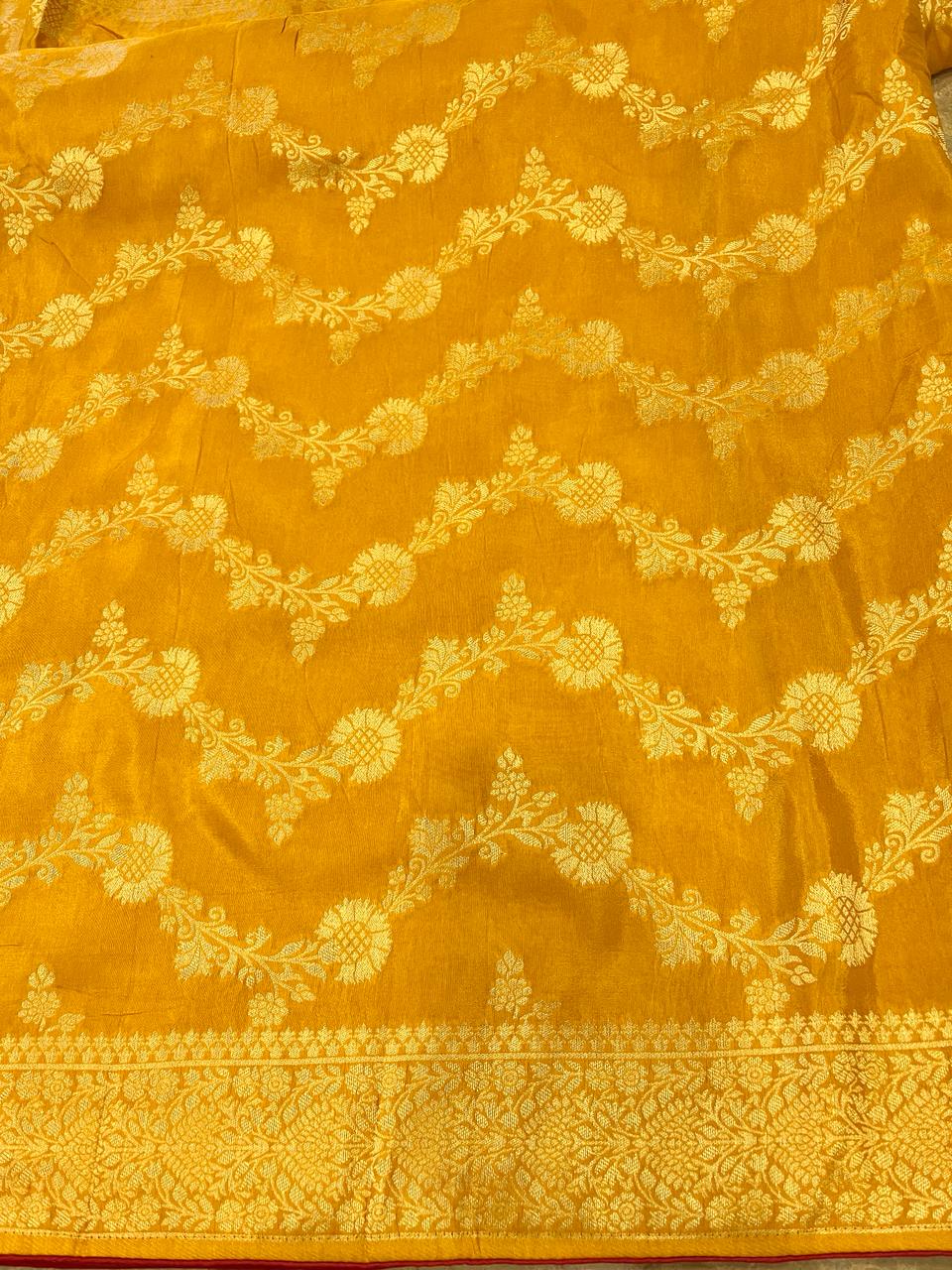 Mustard yellow Banarasi Saree | Swathi Nanda Sarees