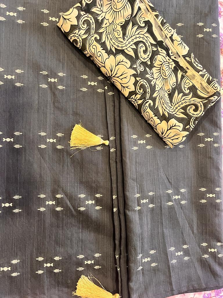 Grey Designer Kantha Cotton Saree | Swathi Nanda Sarees