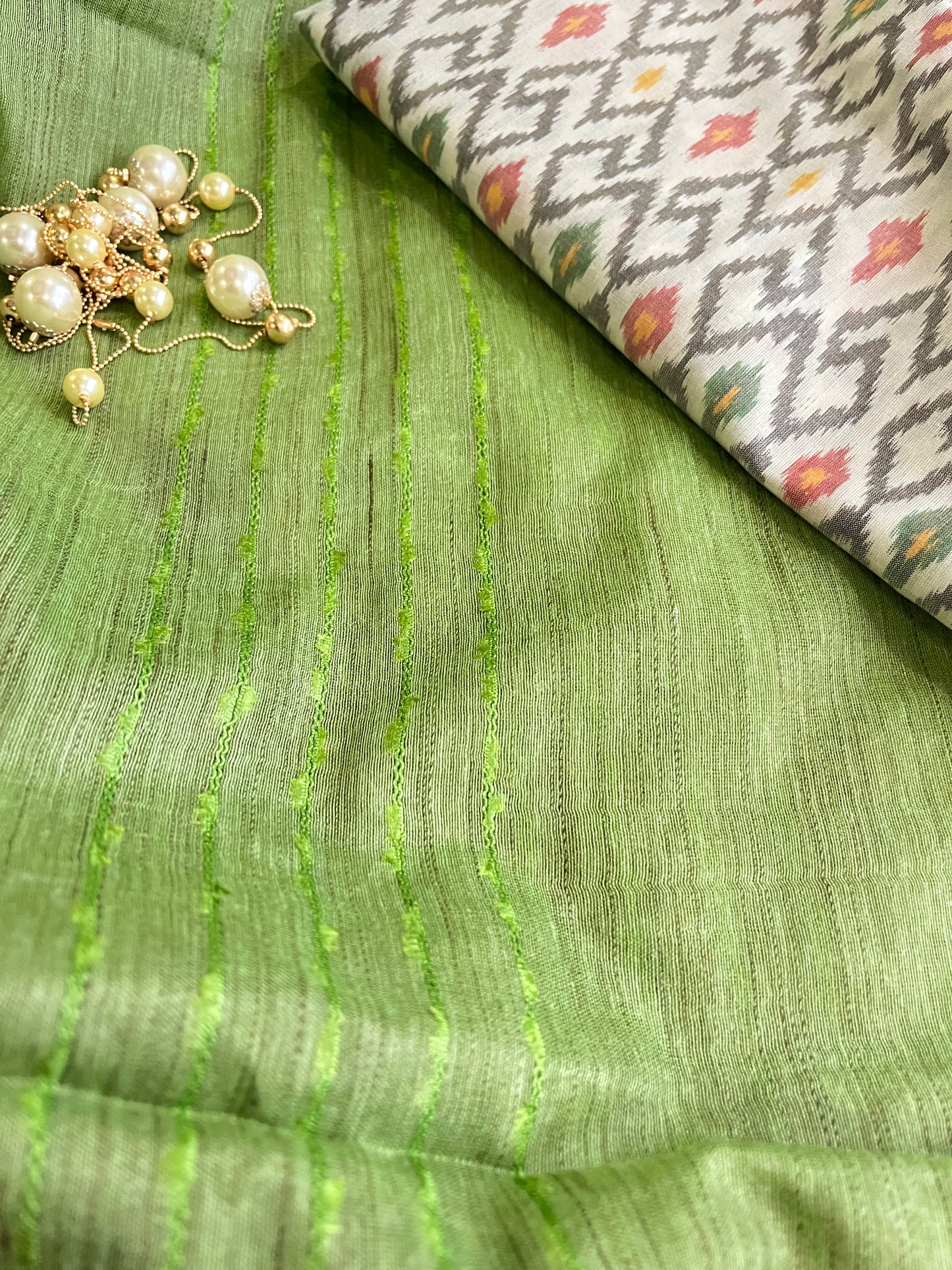 Semi Tussar Saree with pochampally Ikkat Blouse | Swathi Nanda Sarees