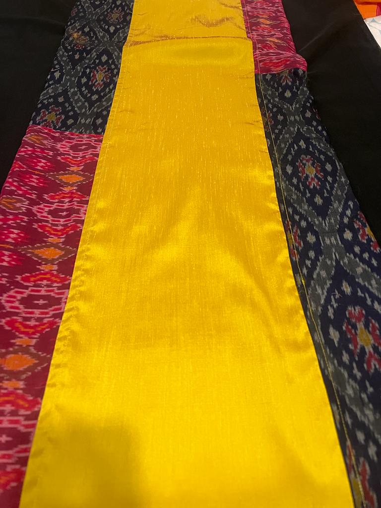 Yellow and Blue pochampally Ikkat Designer Saree | Swathi Nanda Sarees