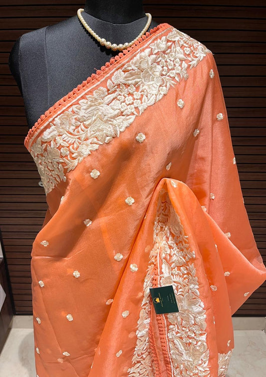 Peach Organza Saree | Swathi Nanda Sarees