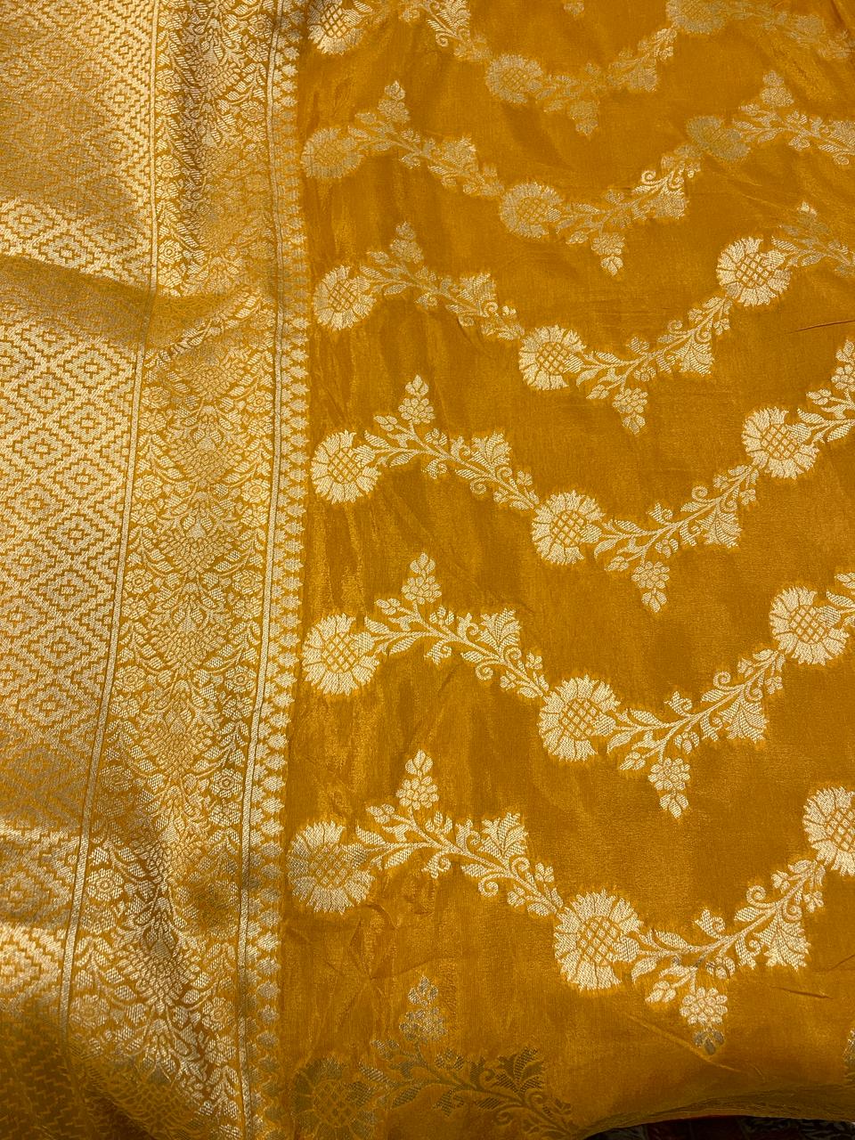 Mustard yellow Banarasi Saree | Swathi Nanda Sarees